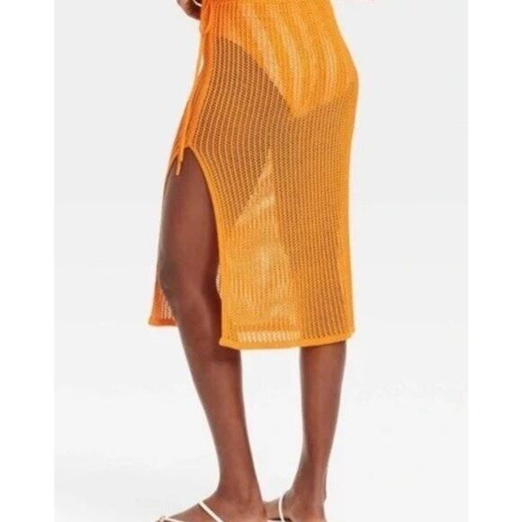 A New Day Women's S Small Skirt Orange Beach Bungalow Midi Sweater Knit Cover Up - Picture 1 of 3